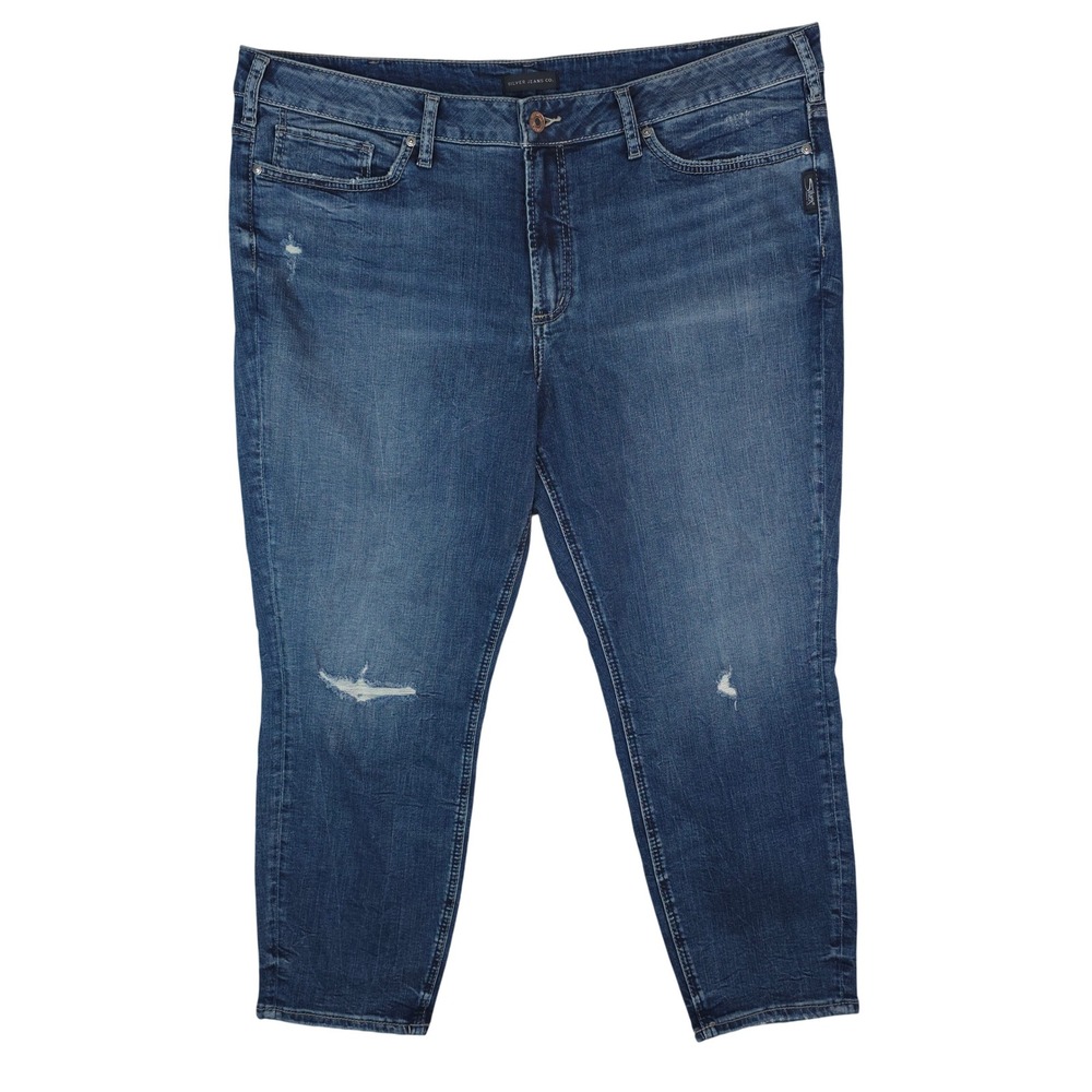 Silver Jeans Womens 22/26 Blue Avery Skinny Crop Distressed Stretch Denim